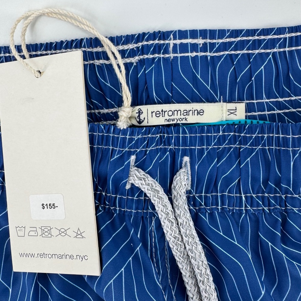 Retromarine Swim Trunks Men XL Blue Geometric Wave Print Anchor Logo NWT $155 - Picture 2 of 10